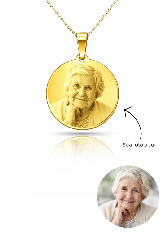 Colar Personalizável Medalha Feminina/Masculina Aço Inox Banhado a Ouro 18k