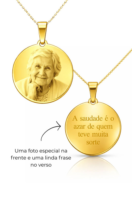 Colar Personalizável Medalha Feminina/Masculina Aço Inox Banhado a Ouro 18k