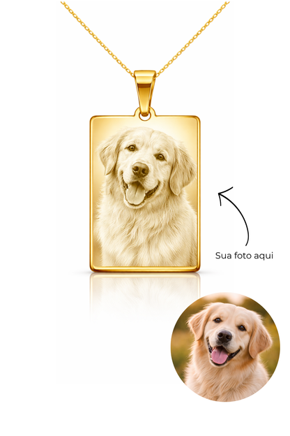 Colar Personalizável Retangular Aço Inox Banhado a Ouro 18k