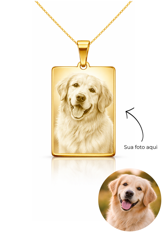 Colar Personalizável Retangular Aço Inox Banhado a Ouro 18k