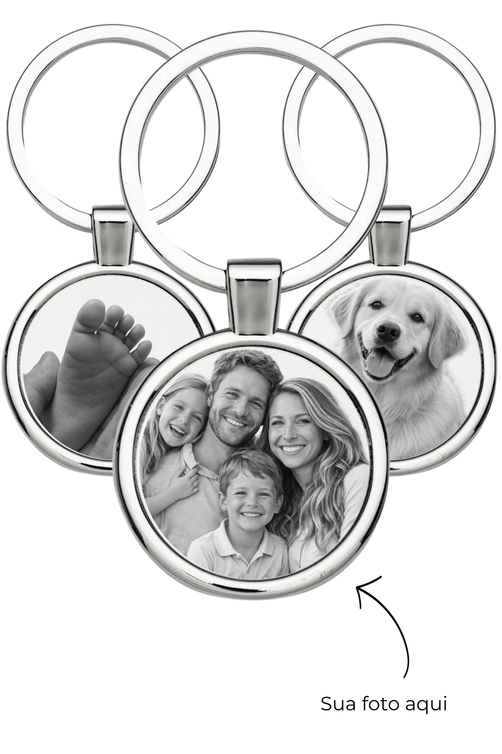 Kit 3 Chaveiros Redondos Personalizados em Aço Inox
