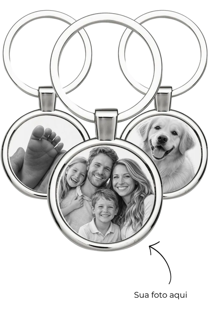 Kit 3 Chaveiros Redondos Personalizados em Aço Inox