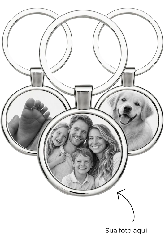 Kit 3 Chaveiros Redondos Personalizados em Aço Inox