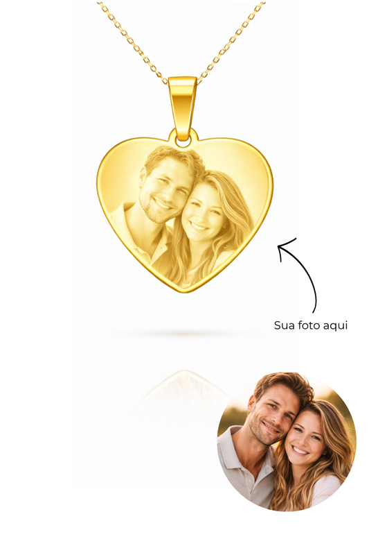 Colar Personalizável Coração Feminino Aço Inox Banhado a Ouro 18k