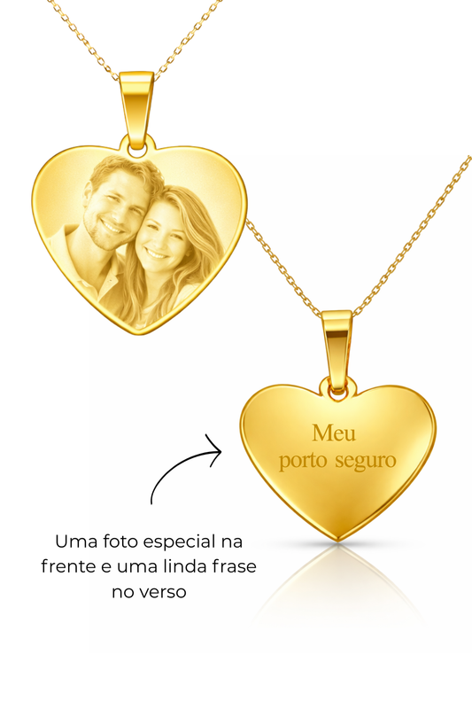 Colar Personalizável Coração Feminino Aço Inox Banhado a Ouro 18k