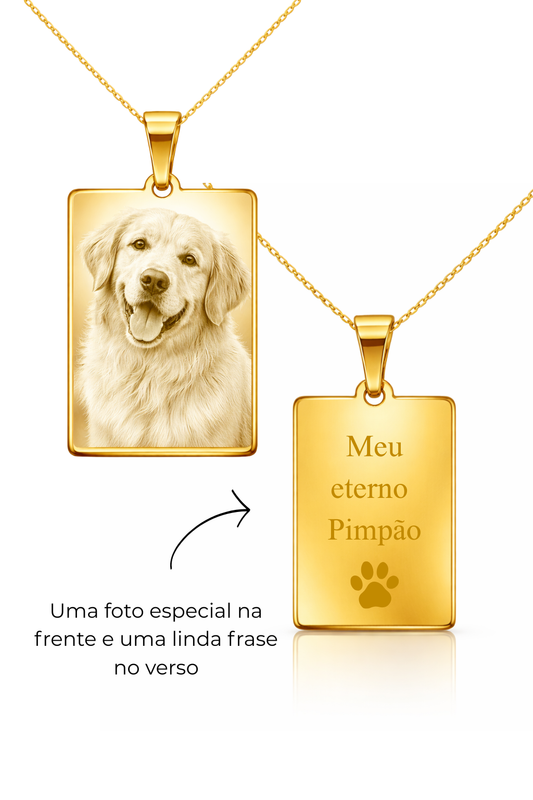 Colar Personalizável Retangular Aço Inox Banhado a Ouro 18k